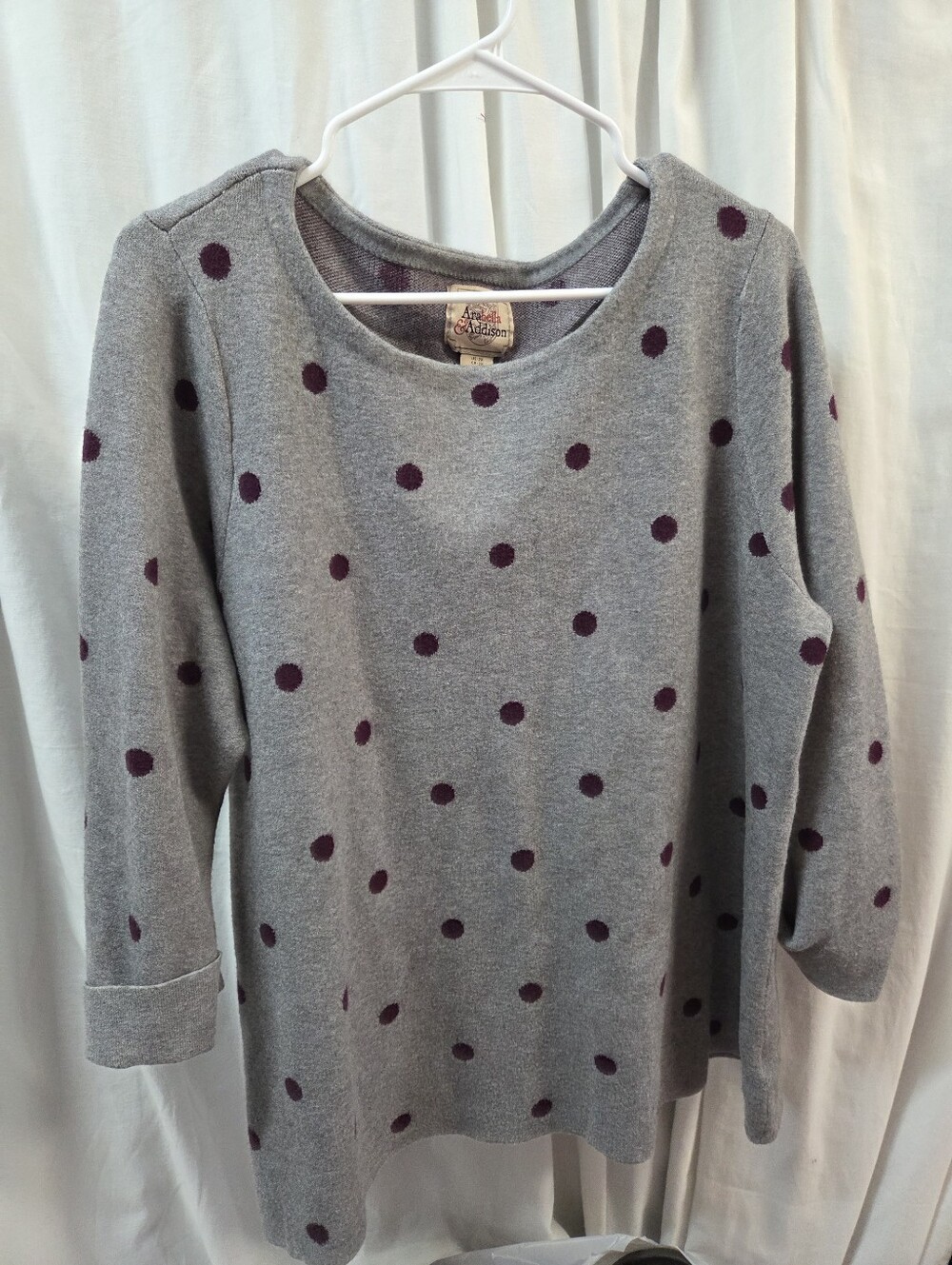 Cozy Polka Dot Turtleneck Sweater - Gray with Plum Dots